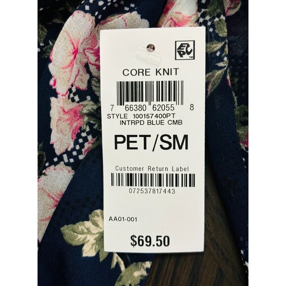 NWT Charter Club Etching Garden‎ Floral Top Shirt Pintuck Navy Blue Petite Small - Picture 11 of 12